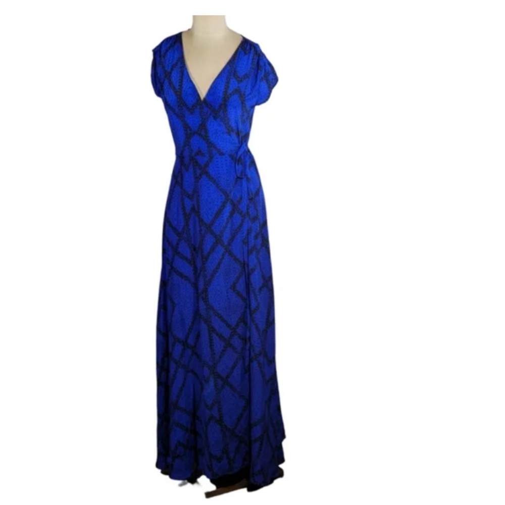 Anthropologie Yumi Kim Royal Blue Silk Wrap Maxi Dress